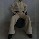 Zipper Long Sleeve Sweatshirt Two Piece Pants Set YMZY-1045