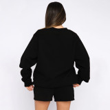 O Neck Long Sleeve Casual Loose Shorts Suit YMZY-1080