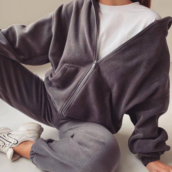 Fashion Sports Casual Zipper Sweatshirts Pants Set YMZY-505