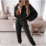 Solid Color Sport Hooded Sweatshirt Pants Suit YMZY-0197