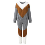 Color Block Sweatshirt Two Piece Pants Set YMZY-615