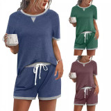 Color Block O Neck T Shirt Short 2 Piece Set YMZY-0053