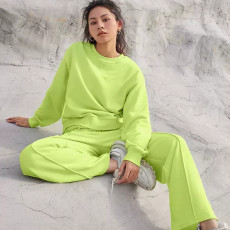 Solid Color Long Sleeve Sweatshirt Pants 2 Piece Set YMZY-12911