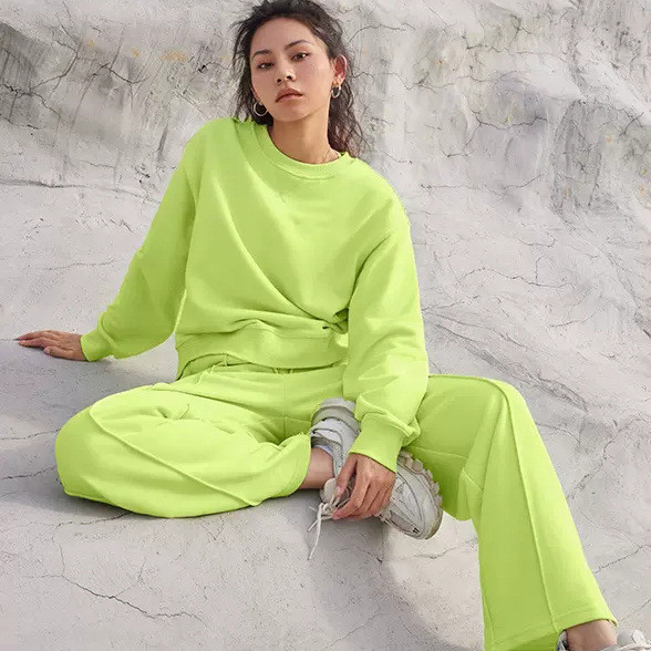 Solid Color Long Sleeve Sweatshirt Pants 2 Piece Set YMZY-12911