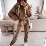 Solid Color Sport Hooded Sweatshirt Pants Suit YMZY-0197