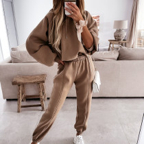 Solid Color Sport Hooded Sweatshirt Pants Suit YMZY-0197