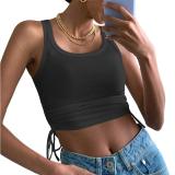Sleeveless O Neck Drawstring T Shirt YMZY-11504
