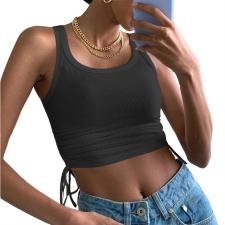 Sleeveless O Neck Drawstring T Shirt YMZY-11504