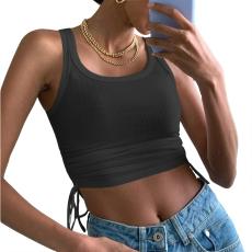 Sleeveless O Neck Drawstring T Shirt YMZY-11504