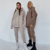 Solid Color Long Sleeve Hoodies Pants 2 Piece Set YMZY-7107