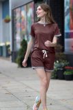 Color Block O Neck T Shirt Short 2 Piece Set YMZY-0053