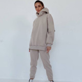 Solid Color Long Sleeve Hoodies Pants 2 Piece Set YMZY-7107