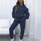 Solid Color Hooded Sweatshirt Two Piece Pants Set YMZY-11905