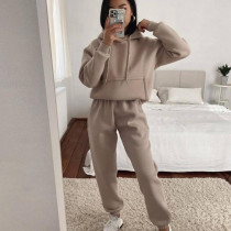Casual Hooded Long Sleeve Sweatshirt Solid Color Sports Set YMZY-6502