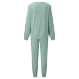 Solid Color O Neck Long Sleeve Sweatpant 2 Piece Set YMZY-0908
