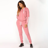 Letter Print Hooded Long Sleeve Sweatshirt Pants Suit YMZY-021