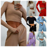 Long Sleeve Solid Color Wide Leg Pants Suit YMZY-0030