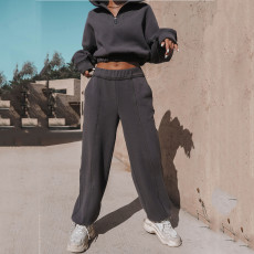 Solid Color Casual Sweatshirt Pants Suit YMZY-9833