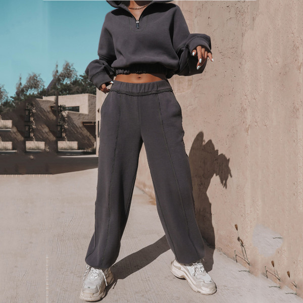 Solid Color Casual Sweatshirt Pants Suit YMZY-9833