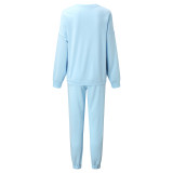 Solid Color O Neck Long Sleeve Sweatpant 2 Piece Set YMZY-0908