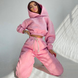 Solid Color Long Sleeve Hooded Drawstring Pants Suit YMZY-6509