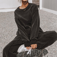 Solid Color O Neck Long Sleeve Sweatpant 2 Piece Set YMZY-0908