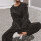 Solid Color O Neck Long Sleeve Sweatpant 2 Piece Set YMZY-0908
