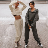 Sport Hooded Long Sleeve Casual Two Piece Pants Set YMZY-8033