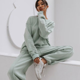 Solid Color O Neck Long Sleeve Sweatpant 2 Piece Set YMZY-0908
