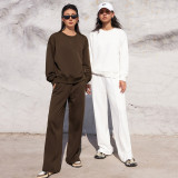 Solid Color Long Sleeve Sweatshirt Pants 2 Piece Set YMZY-12911