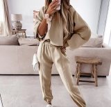 Solid Color Sport Hooded Sweatshirt Pants Suit YMZY-0197