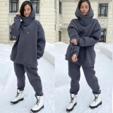 Casual Hooded Sweatshirt Loose Two Piece Pants Set YMZY-9851