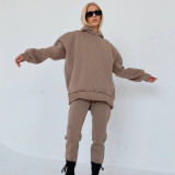 Solid Color Long Sleeve Hoodies Pants 2 Piece Set YMZY-7107