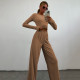Long Sleeve Solid Color Wide Leg Pants Suit YMZY-0030