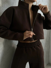 Zipper Long Sleeve Sweatshirt Two Piece Pants Set YMZY-1045