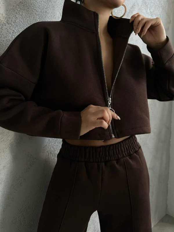 Zipper Long Sleeve Sweatshirt Two Piece Pants Set YMZY-1045