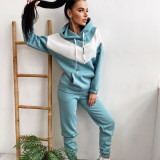 Sport Color Block Hooded Sweatshirt 2 Piece Pants Set YMZY-7106
