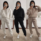 Casual Hooded Long Sleeve Sweatshirt Solid Color Sports Set YMZY-6502