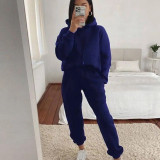 Casual Hooded Long Sleeve Sweatshirt Solid Color Sports Set YMZY-6502