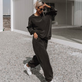 Solid Color O Neck Long Sleeve Sweatpant 2 Piece Set YMZY-0908