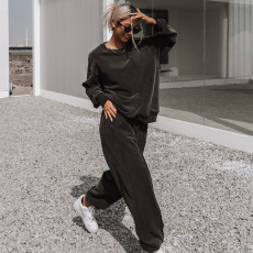 Solid Color O Neck Long Sleeve Sweatpant 2 Piece Set YMZY-0908