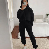 Casual Hooded Long Sleeve Sweatshirt Solid Color Sports Set YMZY-6502