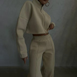 Zipper Long Sleeve Sweatshirt Two Piece Pants Set YMZY-1045