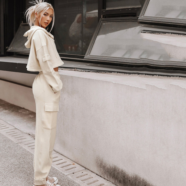 Sport Hooded Long Sleeve Casual Two Piece Pants Set YMZY-8033