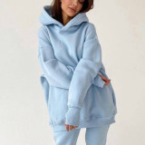 Solid Color Long Sleeve Hoodies Pants 2 Piece Set YMZY-7107