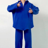 Loose Zipper Hooded Tops Two Piece Pants Set YMZY-6818
