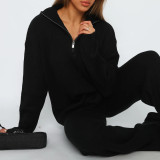 Long Sleeve Solid Color Sweater Two Piece Pants Suit YMZY-18076