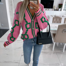 Long Sleeve V Neck Knits Print Coat YMZY-509