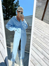 Solid Long Sleeve Zipper Hoodies Two Piece Pants Set YMZY-904