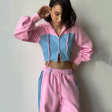 Contrast Color Long Sleeve Hoodies Pants Suit YMZY-841